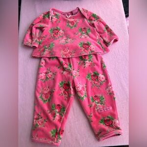 Betsey Johnson rose print velvet velour tracksuit Pink baby infant Pajamas 0-3